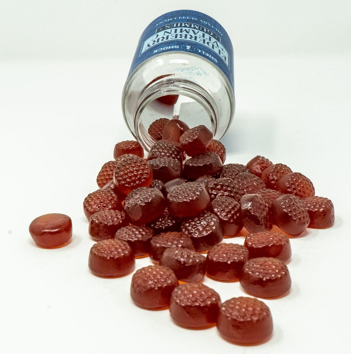 Shell Shock Elderberry + Vitamin C Gummies spilled bottle